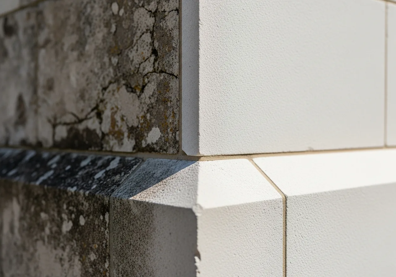 Vorher-Nachher Vergleich Fassadenreinigung Deutschland - gereinigte vs. verschmutzte Wand